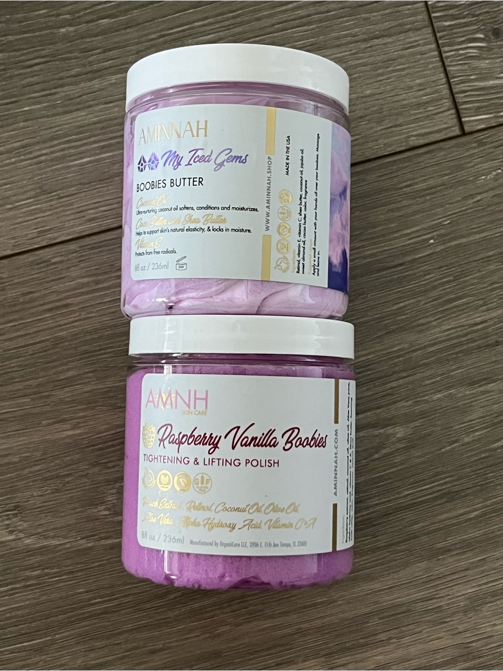 NWT AMINNAH Raspberry Vanilla Boobies Butter & Tightening & Lifting Polish